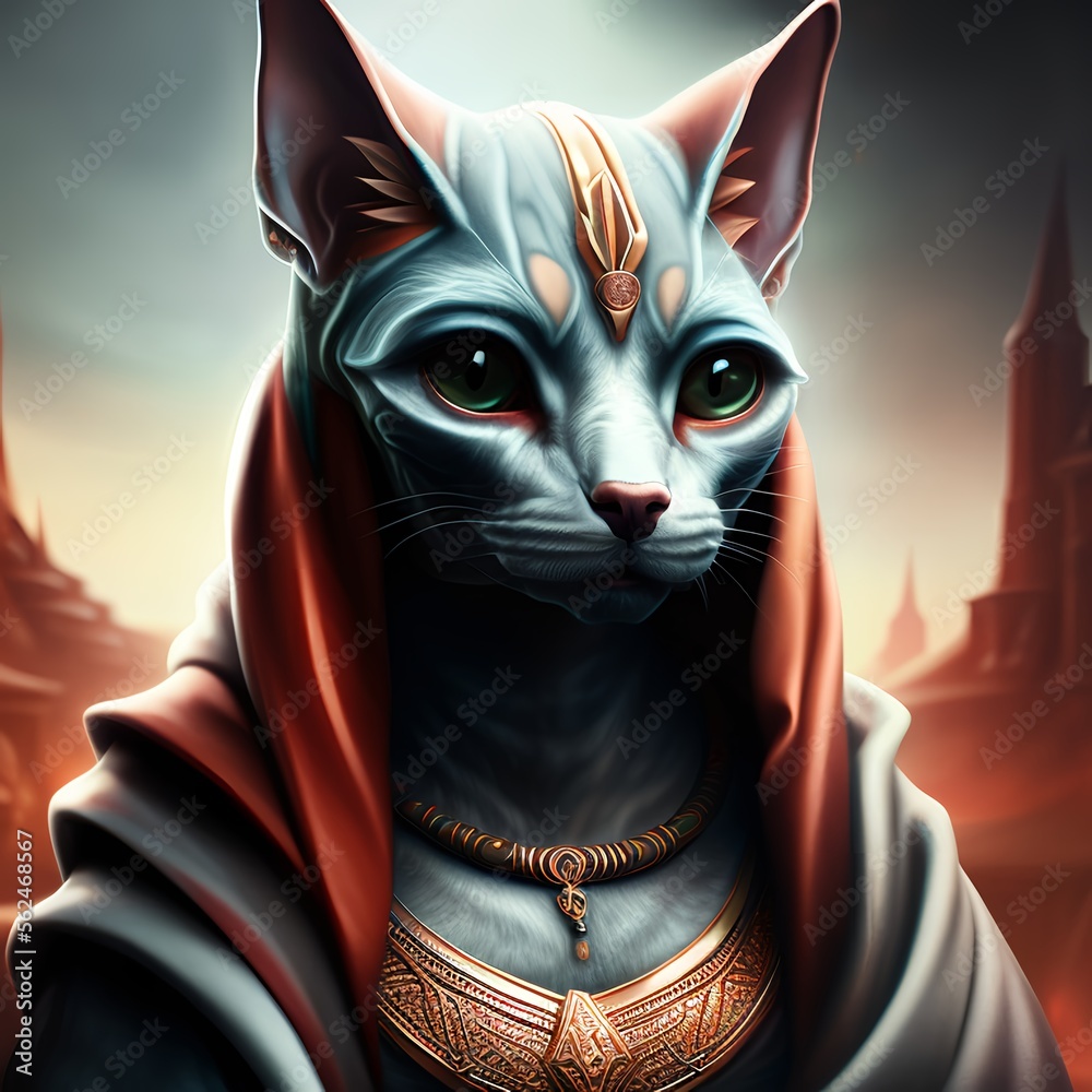 Portrait of a anthropomorphic sphynx cat. Digital illustration. Generative AI.