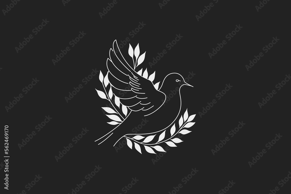 The dove of peace in minimal black and white line art