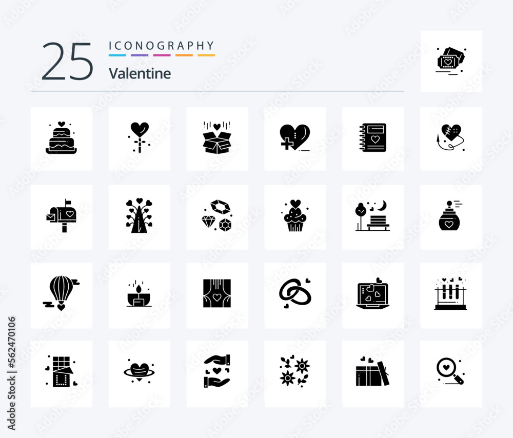 Valentine 25 Solid Glyph icon pack including gift. day. heart. valentines.