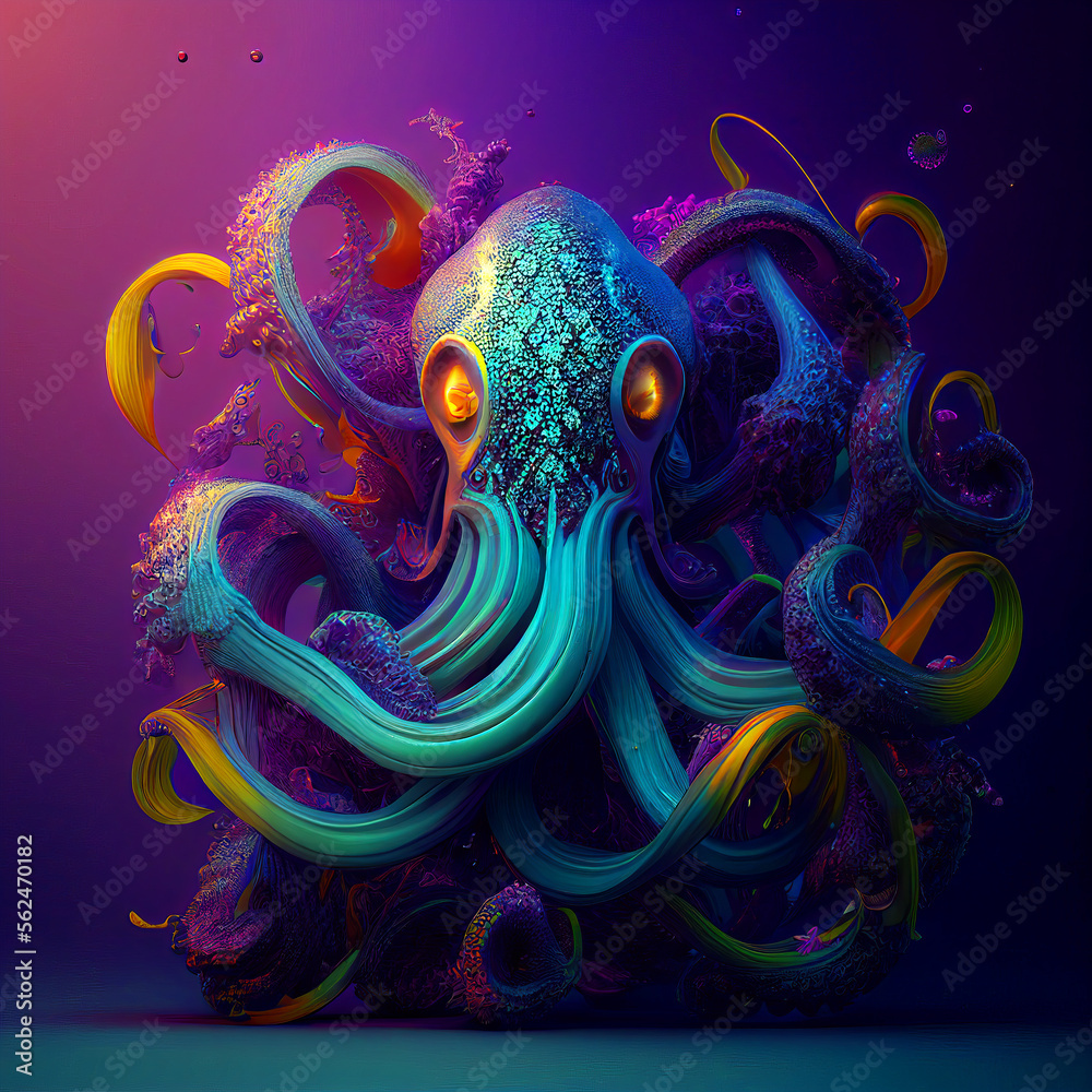 Fantasy Octopus Generative AI Illustration