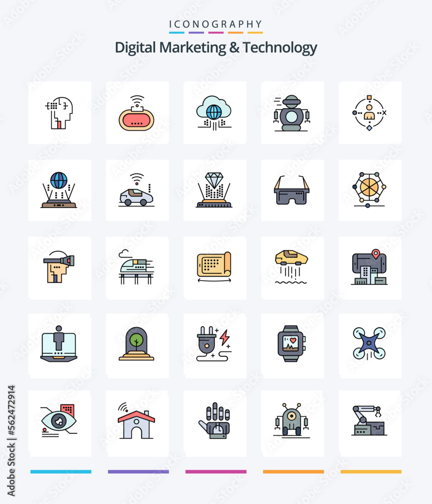 Creative Digital Marketing And Technology 25 Line FIlled icon pack  Such As user. robot. internet. robotic. human