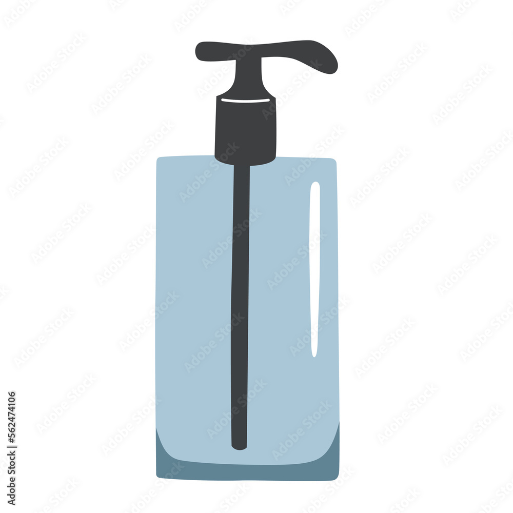 Cosmetics bottle icon, vector doodle illustration of dispenser with pump top, bathroom products, skincare concept, soap or shower gel, isolated colored clipart on white background Cosmetics bottle icon, vector doodle illustration of dispenser with pump top, bathroom products, skincare concept, soap or shower gel, isolated colored clipart on white background