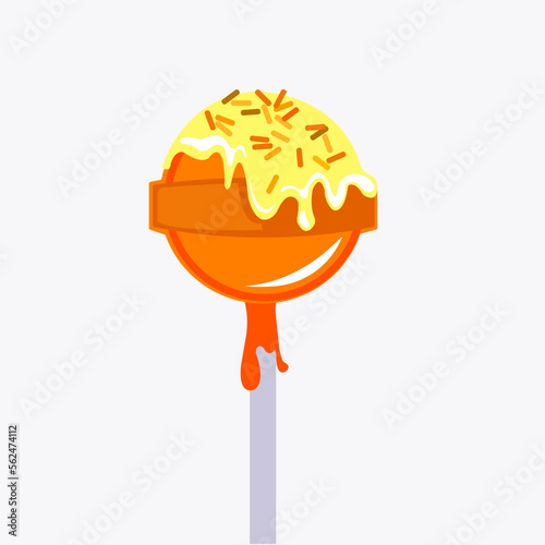 Vector illustration bright glossy lolipop on stick. Isoleted on white background. Editable vector and good for advertising.