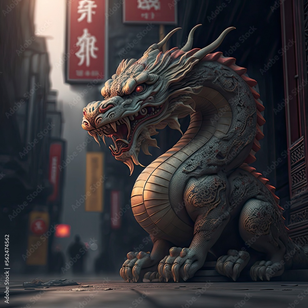 Chinese Dragon Statue Coming To Life To Protect Chinese Shop