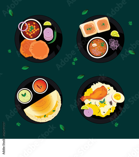 Top view Indian food dish collection