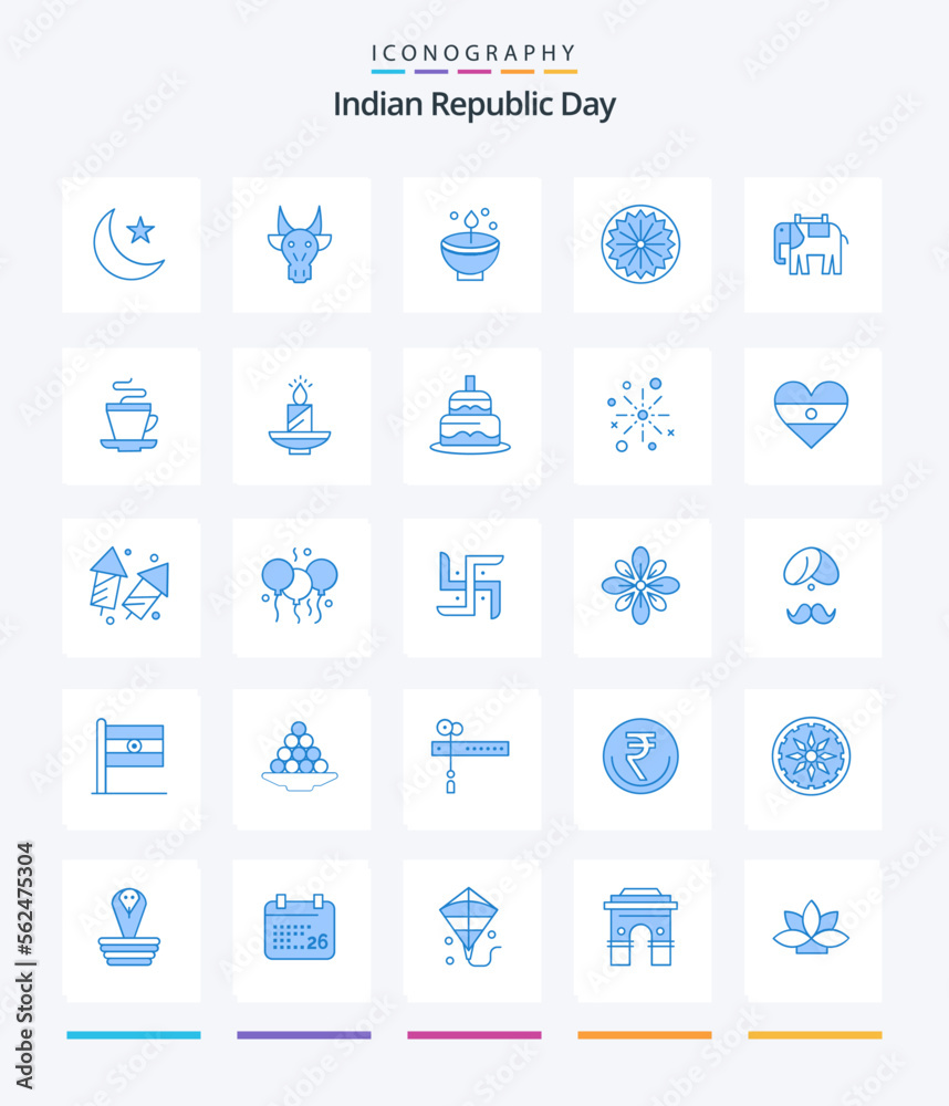 Creative Indian Republic Day 25 Blue icon pack  Such As flag. light. skull. lamp. diwali