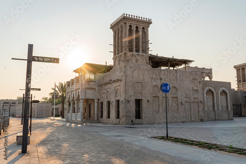 Traditional Arabic streets in historical Al Fahidi district, Al Bastakiya. Dubai, United Arab Emirates. Old Dubai. photo