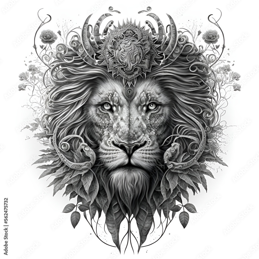 illustration of a lion, with a white background, generative AI illustration of a lion, with a white background, generative AI
