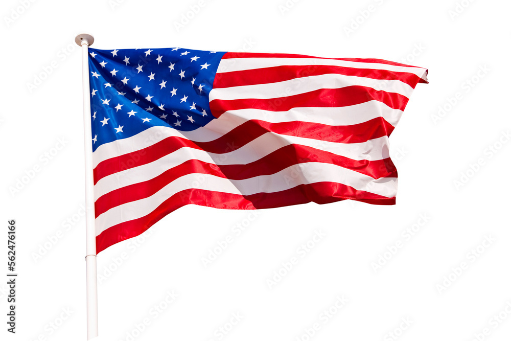 Photography of an American US flag on a pole isolated on transparent background, July 4, Memorial day, Veterans day Photography of an American US flag on a pole isolated on transparent background, July 4, Memorial day, Veterans day