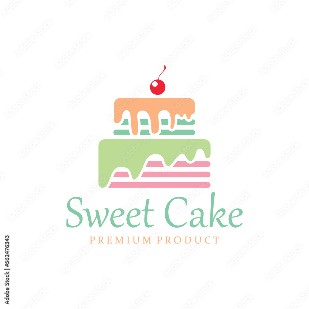Birthday Cake Logo Template With Cherries And Candles. Birthday Cake Logo Template With Cherries And Candles.