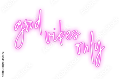 Good vibes only written in pink neon style isolated on transparent background