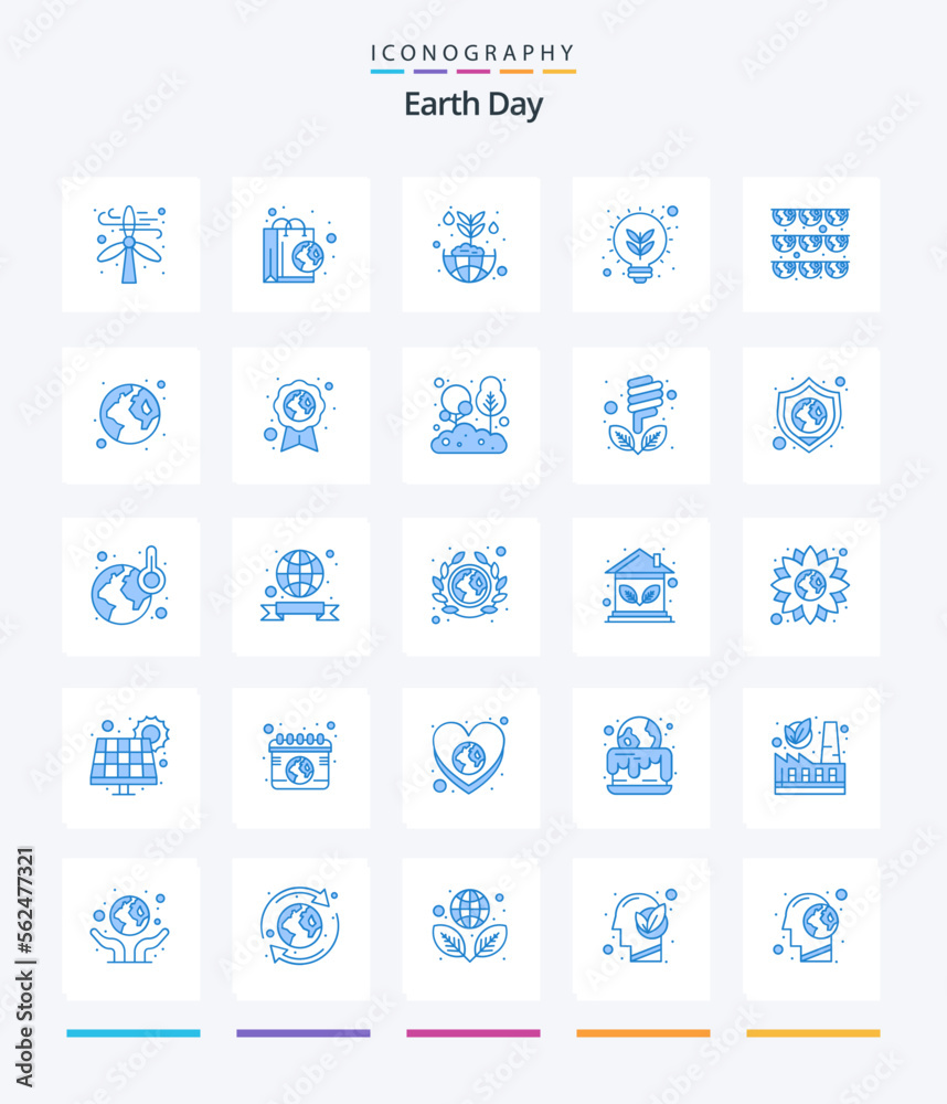 Creative Earth Day 25 Blue icon pack  Such As earth. light bulb. environmental protection. idea. global