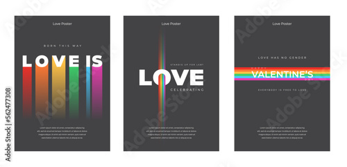 LGBT poster set. Happy valentine's day cover on black background. Social media post template design. Colorful rainbow banner for lgbt community event vector illustration