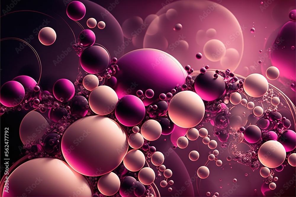 a bunch of bubbles floating in the air on a purple background with a ...