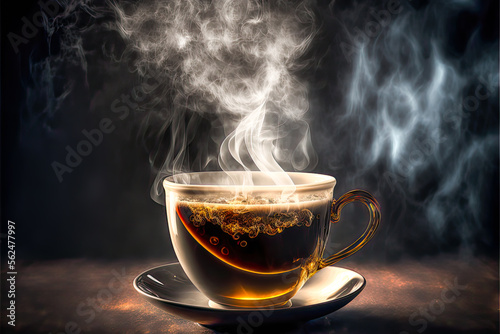 a cup of tea with steam - Generative AI