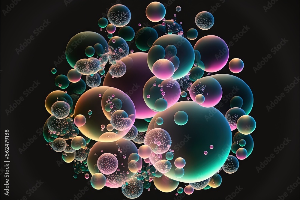 a bunch of bubbles floating in the air on a black background with a ...