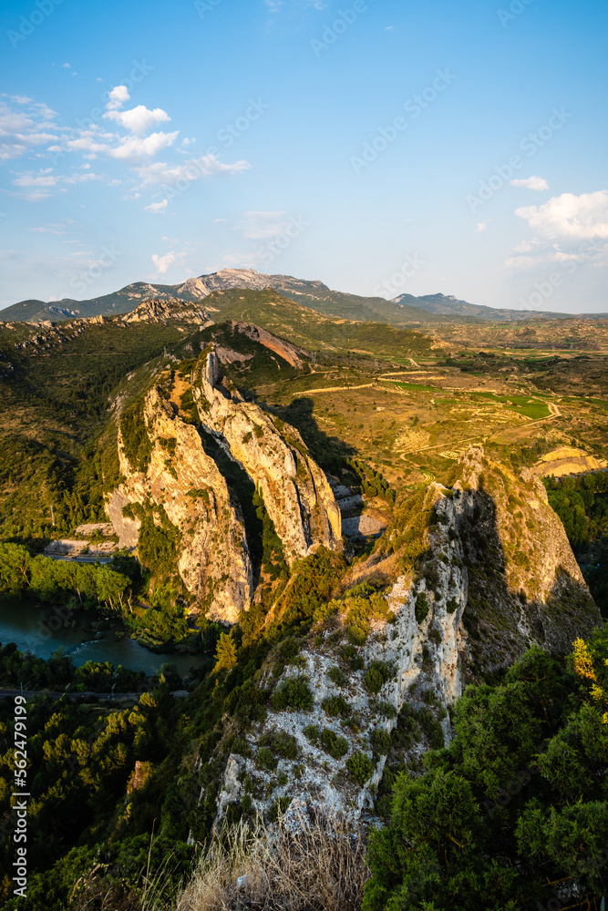 Gorge of Conchas de Haro in La Rioja, Spain. Mountain formations and the Ebro river seen from the San Felices Hermitage