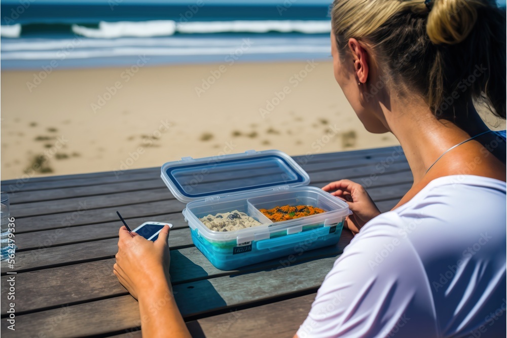 Reusable food storage container with food, created with Generative AI technology