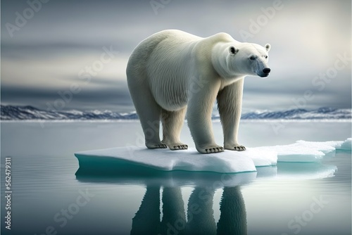 Polar bear standing on a shrinking ice cap  concept of climate change  climate warming  created with Generative AI technology