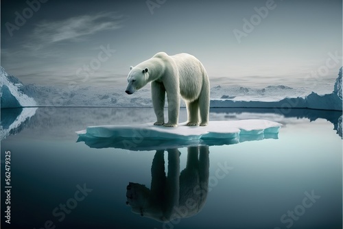 Polar bear standing on a shrinking ice cap  concept of climate change  climate warming  created with Generative AI technology