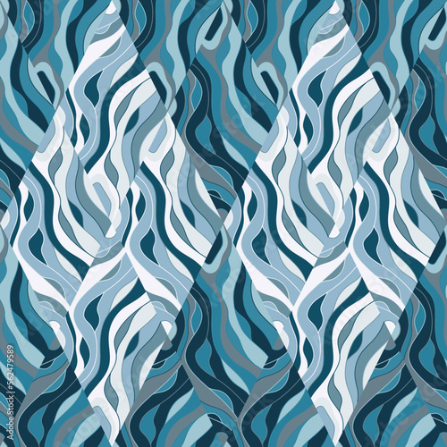 Wave mosaic seamless patern. Abstract liquid ornament. Decorative soft lines wallpaper.
