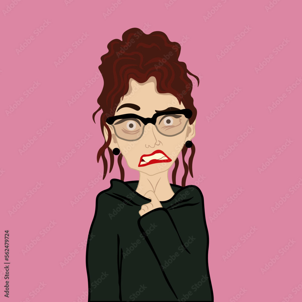 Angry girl in black and glasses Angry girl in black and glasses