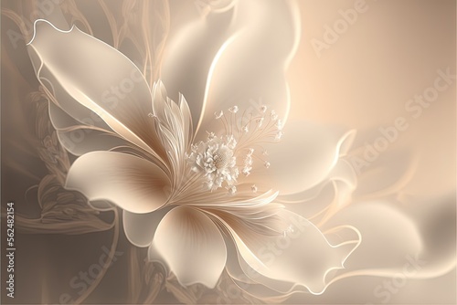  a large white flower with a brown center on a beige background with a white center on the center of the flower and a white center on the center of the flower is a pale background. generative ai