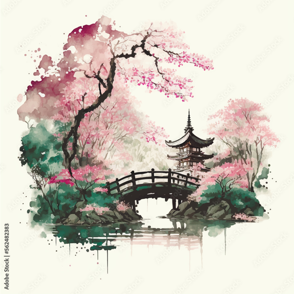 Japanese cherry blossom watercolor