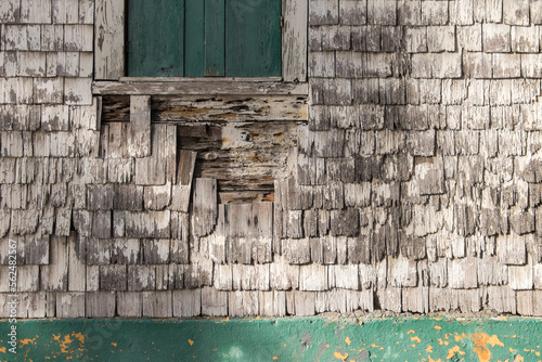 Details in the wooden shingles of an old house in the city of Marigot on Sint Marteen photo