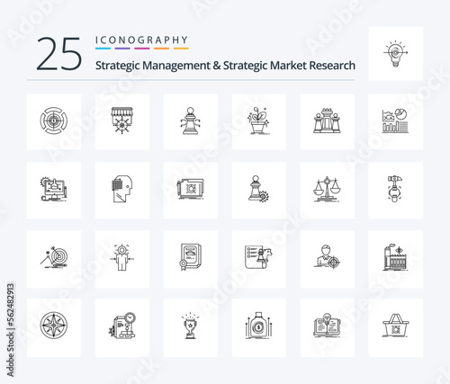 Strategic Management And Strategic Market Research 25 Line icon pack including computer. success. chess. grown. plant