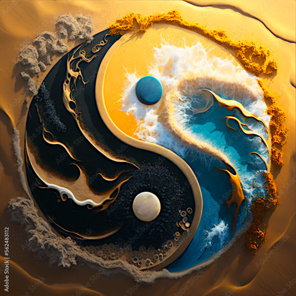 Yin Yang Design With Beach And Sea Or Ocean Concept Of Duality