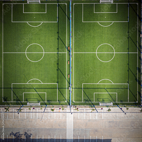 Top view at the football or soccer courts 