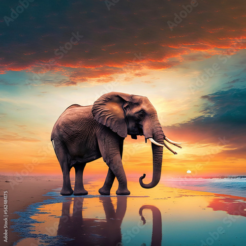 Elephant at sunset