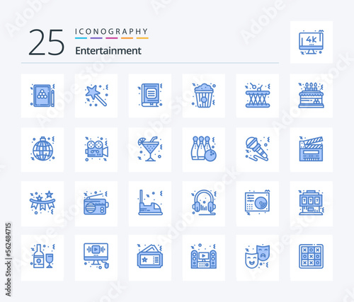 Entertainment 25 Blue Color icon pack including snack. popcorn. surprise. like. study