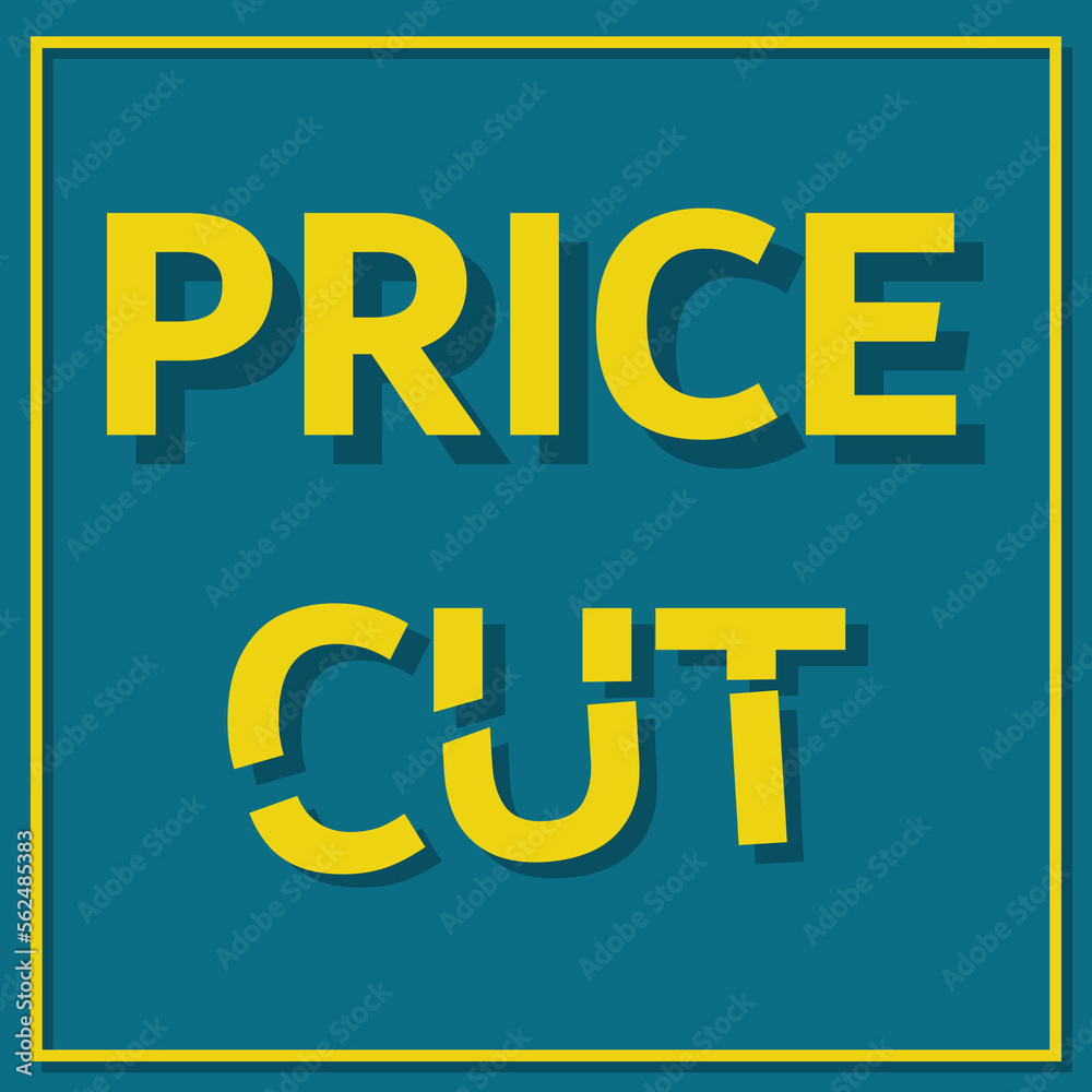 Green and yellow vector graphic for shop sales promotion. It consists of the words Price Cut, the second word being cut in half Green and yellow vector graphic for shop sales promotion. It consists of the words Price Cut, the second word being cut in half