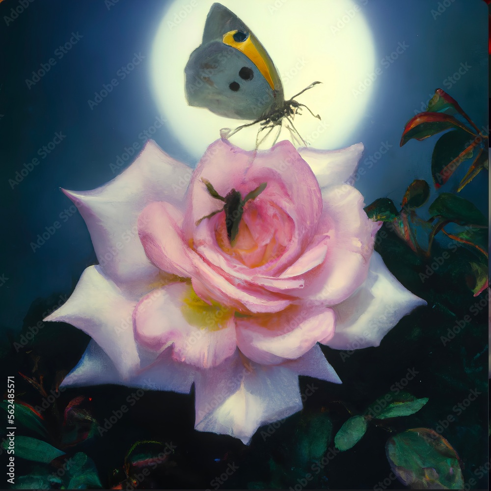 Flower and Butterfly in the moonlight