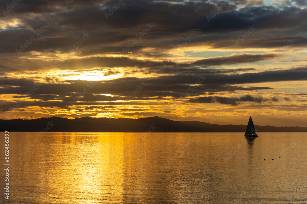 A Sailing boat in  Lindau at the Lake Constance in Bavaria, Germany, Europe