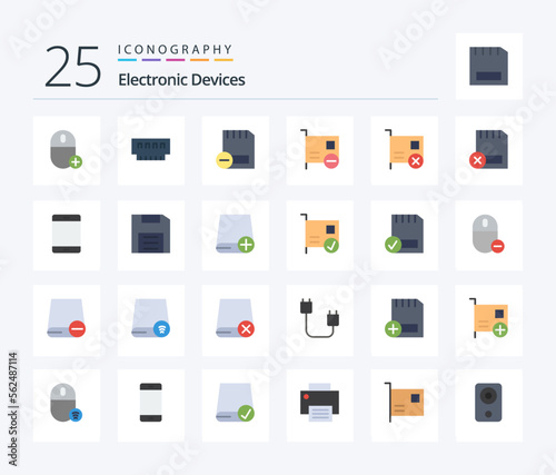 Devices 25 Flat Color icon pack including devices. card. hardware. remove. devices © Muhammad