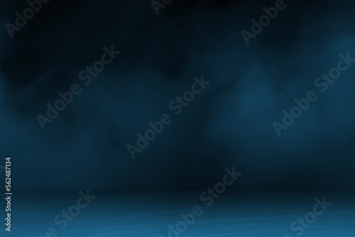 blue concrete marble stone floor with smoke float use as background for advertising. abstract dark blue background, smoke, smog. empty dark scene, neon light, spotlights. concrete floor.