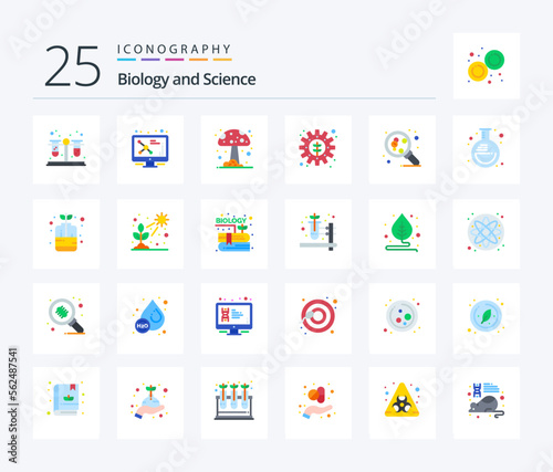 Biology 25 Flat Color icon pack including science. molecule. mushroom. molecular. plant