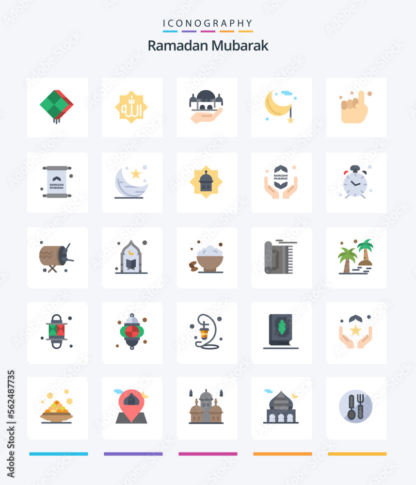 Creative Ramadan 25 Flat icon pack  Such As night. cresent. god. moon. charity