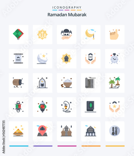 Creative Ramadan 25 Flat icon pack Such As night. cresent. god. moon. charity