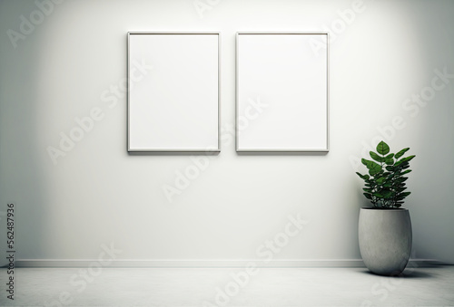 Two Empty Art Frames Mockup In A Hallway. Generative AI