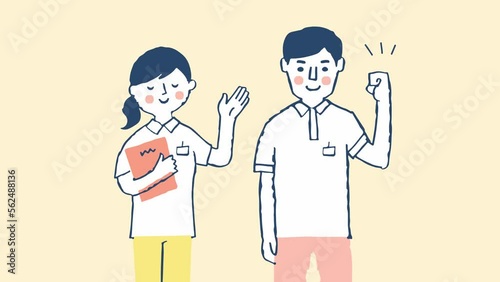 笑顔で案内をする男女のスタッフ　上半身