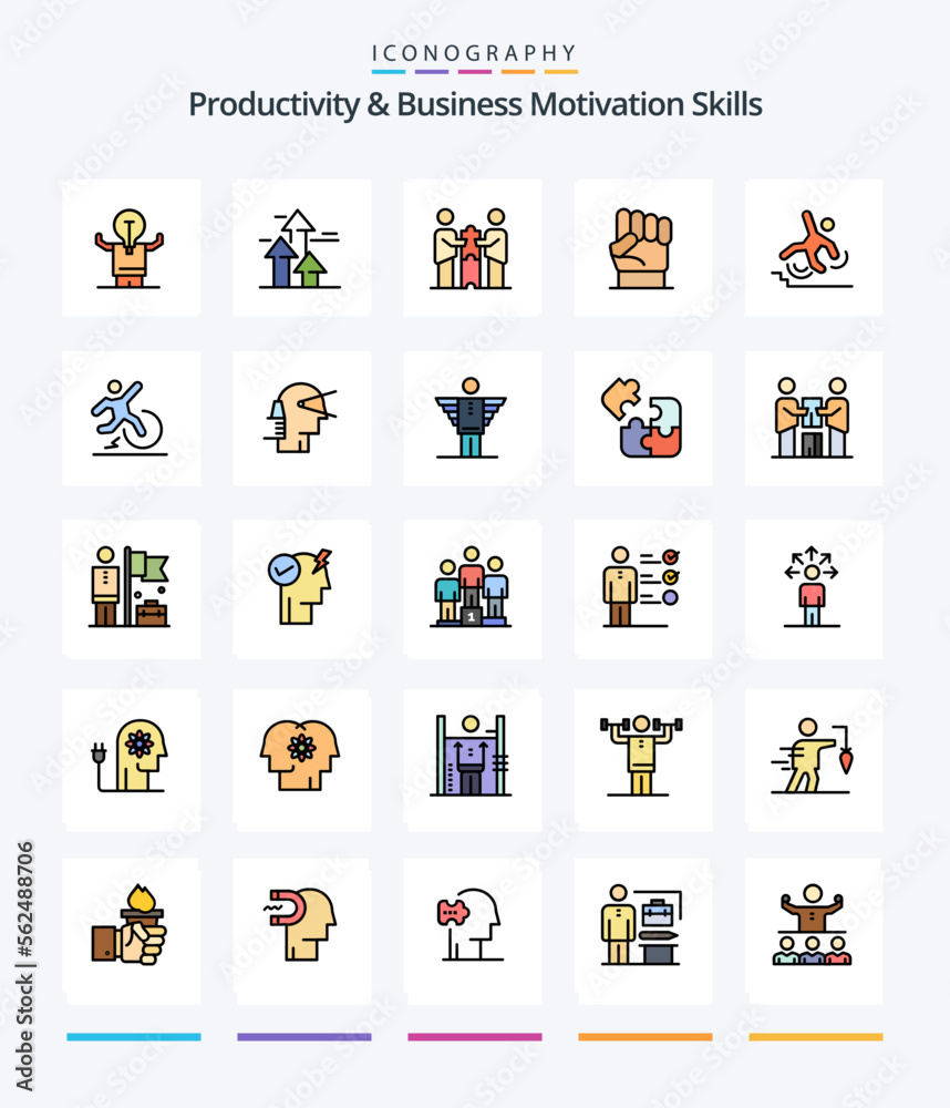 Creative Productivity And Business Motivation Skills 25 Line FIlled icon pack  Such As human. freedom. forward. partnership. cooperation