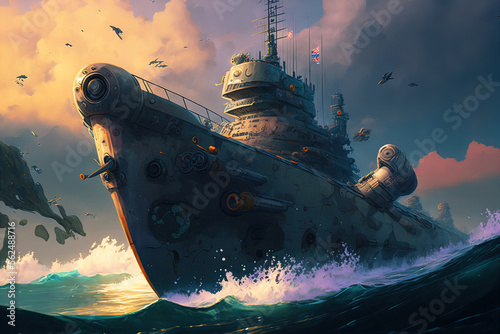 Fotobehang battleship Generative AI