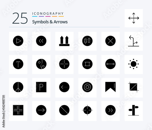 Symbols & Arrows 25 Solid Glyph icon pack including navigation. close. transport. arrows. streaming