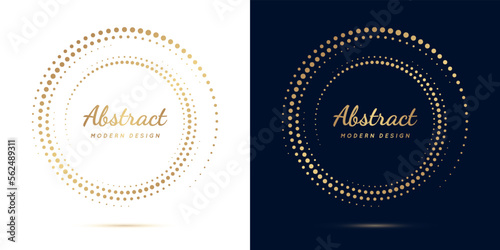 Circle gold fading boarder. Luxury golden circular border with effect halftone. Elegant dot fade frames. Modern ring. Round fadew patterns. Delicate fades element for design print. Vector illustration