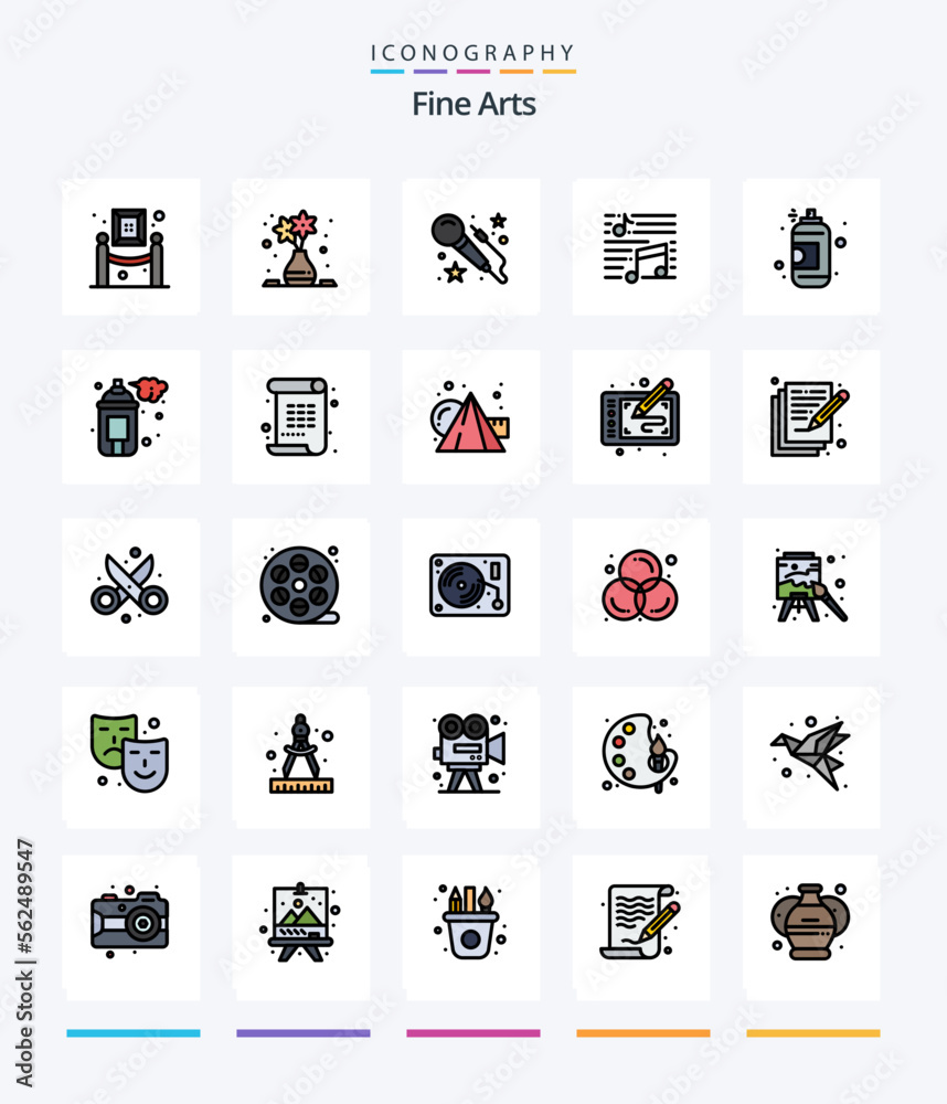 Creative Fine Arts 25 Line FIlled icon pack  Such As art. sound. voice. song. musical