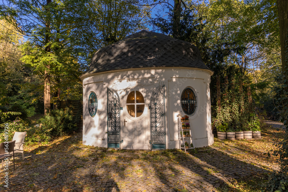 Oval house in the park, teahouse.